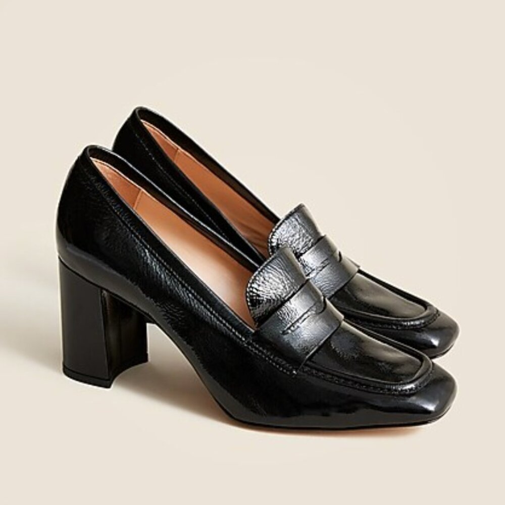 J. Crew Maisie loafer heels in crinkle patent leather